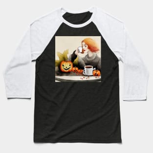 Drinking Coffee Halloween Autumn Moods Baseball T-Shirt